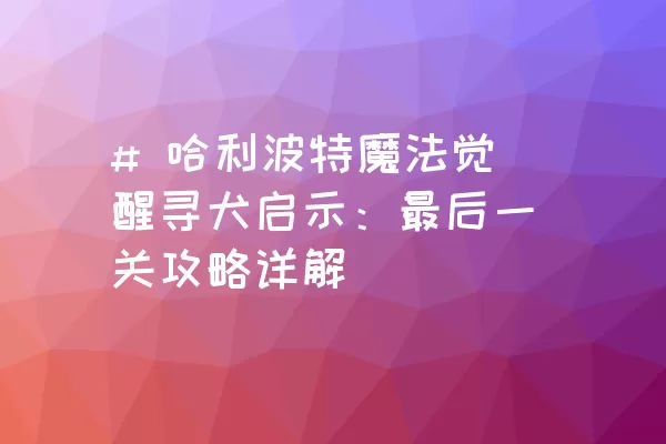 # 哈利波特魔法觉醒寻犬启示：最后一关攻略详解